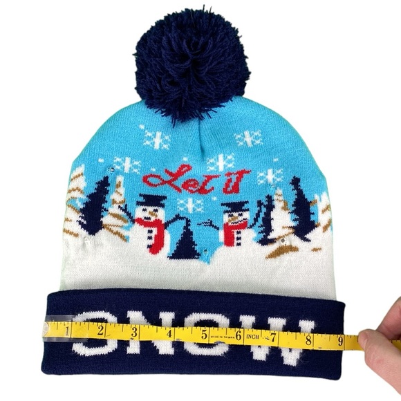 Blue Christmas Snowman Light Up Knit Beanie - Picture 12 of 13
